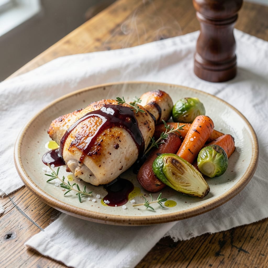 Balsamic Chicken With Roasted Vegetables Recipe: Sweet-Tart Glaze Meets Caramelized Roots
