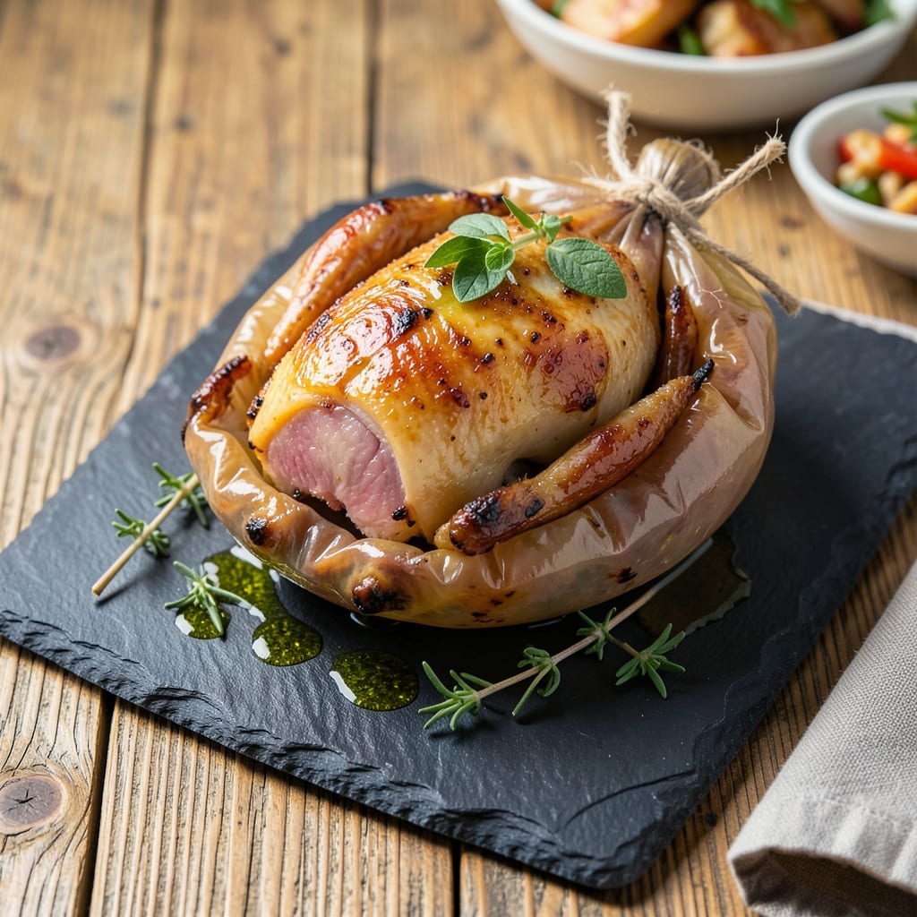 Bresse Chicken Cooked in a Pig's Bladder Recipe: Traditional French Crustless Roast