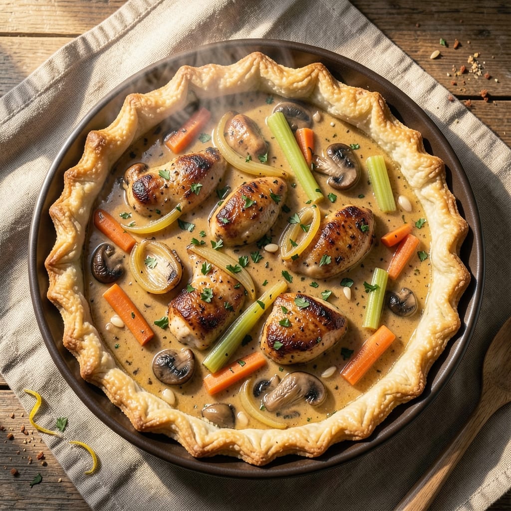 Andrew Zimmern's Chicken Pot Pie Recipe: Celery-Crusted Comfort with Silky Yolk Streaks