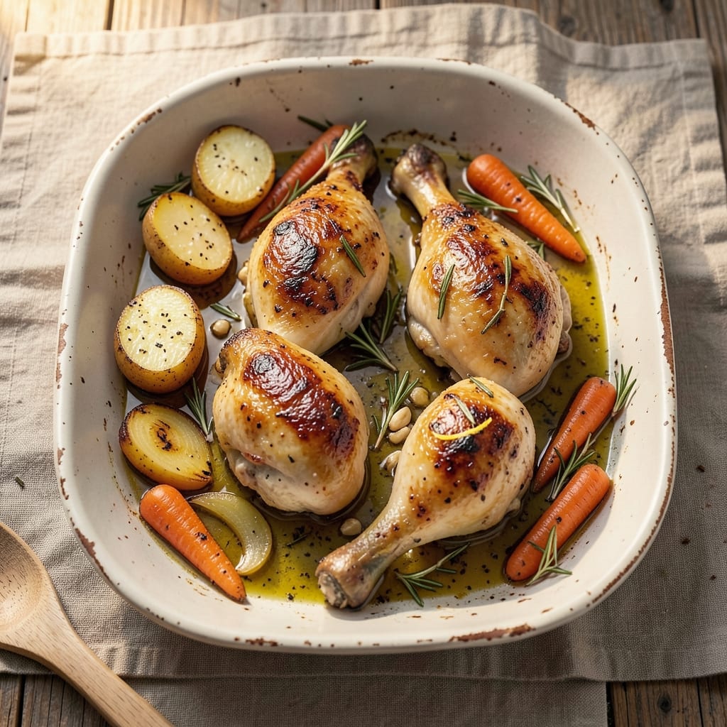 Baked Chicken Legs With Vegetables Recipe: One-Pan Roast to Juicy Skin and Tender Meat